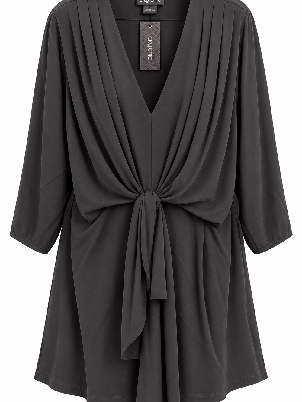 City Chic Charcoal Tie-Front V-Neck Tunic